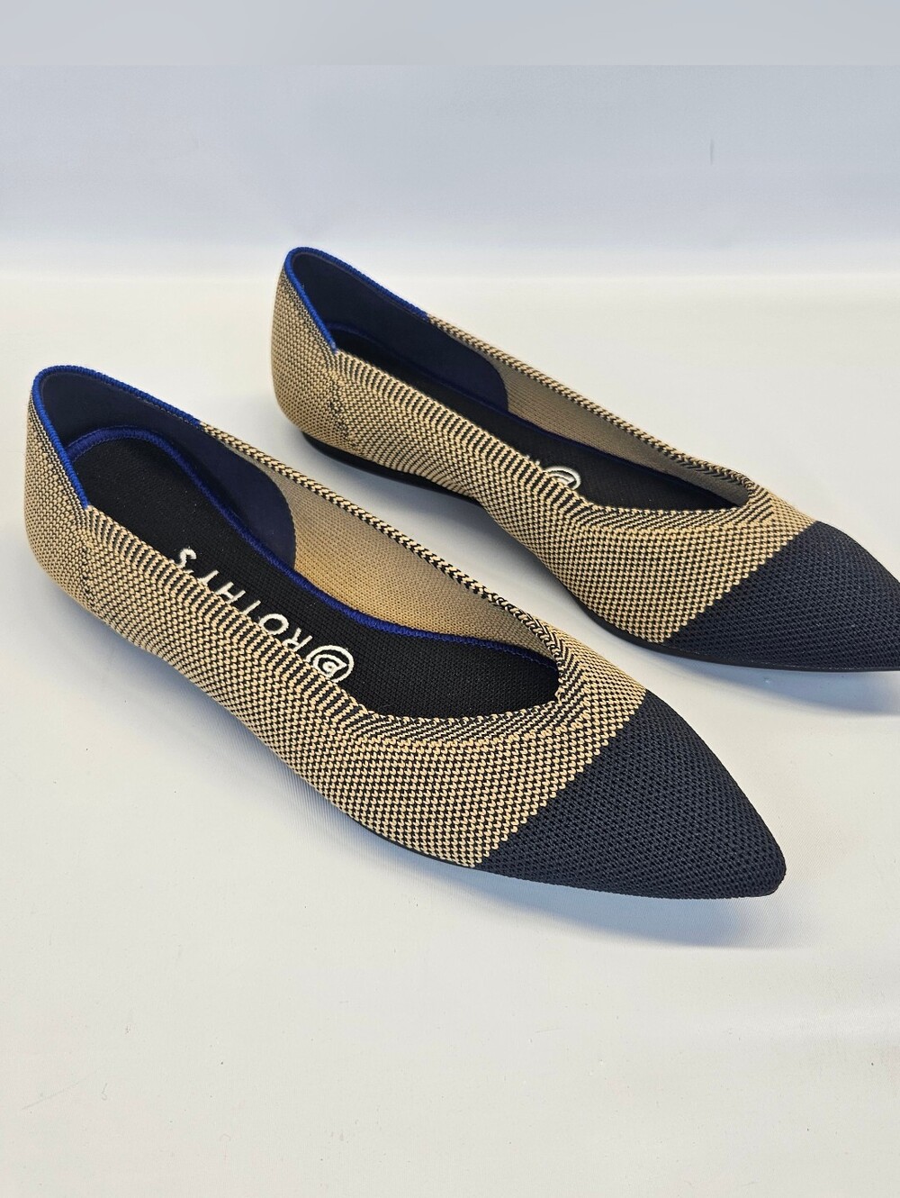 Rothys Flats The Point Dune Cap Toe Womens 9 10 Tan Herringbone Retired